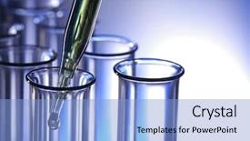  Presentation with material science - Colorful presentation theme enhanced with material science - test tubes and dropper backdrop and a light blue colored foreground