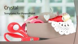  Presentation with sewing tools - Presentation design featuring materials at hand sewing background and a soft green colored foreground