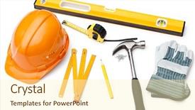  Presentation with tape measure - Colorful slide set enhanced with material engineering - hard hat pencil line hammer backdrop and a cream colored foreground