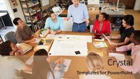  Presentation with teachers working around a table - Audience pleasing slide set consisting of material management - group of architects sitting backdrop and a coral colored foreground