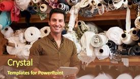  Presentation with storage - Presentation design having material management - man using tablet in fabric background and a tawny brown colored foreground