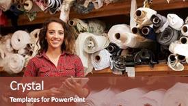  Presentation with fabric - Presentation theme featuring material management - woman using tablet in fabric background and a tawny brown colored foreground