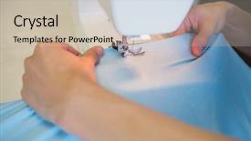  Presentation with sewing process close up - Slides with materiel - close up of student using background and a soft green colored foreground