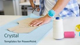  Presentation with fabric - Amazing slide deck having materiel - fashion student cutting fabric backdrop and a sky blue colored foreground