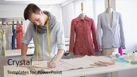  Presentation with focus group hands taking notes - PPT layouts consisting of materiel - fashion student taking notes background and a mint green colored foreground