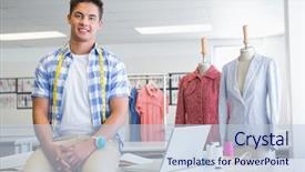  Presentation with fashion - PPT theme having materiel - fashion student with meter near background and a lemonade colored foreground