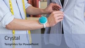  Presentation with mannequin - Audience pleasing PPT layouts consisting of materiel - fashion student working on mannequin backdrop and a  colored foreground