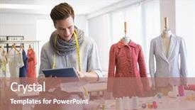  Presentation with fashion - Slides featuring materiel - fashion student working on tablet background and a coral colored foreground