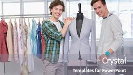  Presentation with college students - Colorful slide deck enhanced with materiel - smiling students posing near backdrop and a gray colored foreground