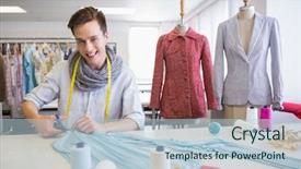  Presentation with fabric - Amazing presentation having materiel - student cutting fabric with pair backdrop and a lemonade colored foreground