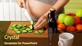  Presentation with pregnant woman - PPT layouts consisting of maternal care - beautiful pregnant woman on kitchen background and a tawny brown colored foreground