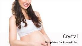  Presentation with holding hands - PPT theme enhanced with background matermity - pregnant happy woman holding her background and a sky blue colored foreground