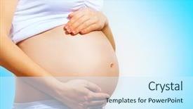  Presentation with pregnant woman - Slide set having unborn child - pregnant woman belly pregnancy concept background and a cool aqua colored foreground