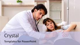  Presentation with pregnant woman doctor - Presentation theme featuring maternal emergency - young handsome doctor visiting pregnant background and a sky blue colored foreground
