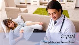  Presentation with doctor visiting family a new born - Amazing presentation theme having maternal emergency - young handsome doctor visiting pregnant backdrop and a  colored foreground
