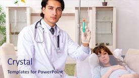  Presentation with pregnant woman doctor - PPT layouts featuring maternal emergency - young handsome doctor visiting pregnant background and a  colored foreground