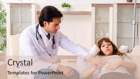  Presentation with pregnant woman doctor - Theme enhanced with maternal emergency - young handsome doctor visiting pregnant background and a  colored foreground
