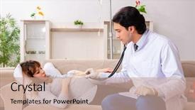  Presentation with pregnant woman doctor - Theme having maternal emergency - young handsome doctor visiting pregnant background and a  colored foreground