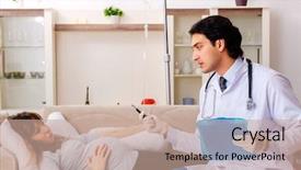  Presentation with doctor visiting family - Amazing slide set having maternal emergency - young handsome doctor visiting pregnant backdrop and a coral colored foreground