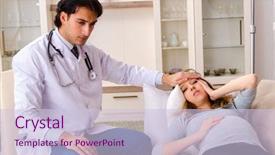  Presentation with pregnant woman doctor - Beautiful PPT theme featuring maternal emergency - young handsome doctor visiting pregnant backdrop and a lemonade colored foreground