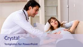  Presentation with doctor visiting family - Slide set consisting of maternal emergency - young handsome doctor visiting pregnant background and a sky blue colored foreground