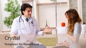  Presentation with pregnant woman doctor - Slide deck enhanced with maternal emergency - young handsome doctor visiting pregnant background and a soft green colored foreground