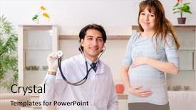  Presentation with doctor visiting family - Audience pleasing theme consisting of maternal emergency - young handsome doctor visiting pregnant backdrop and a soft green colored foreground
