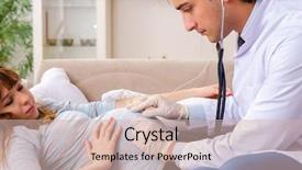  Presentation with pregnant woman doctor - PPT layouts featuring maternal emergency - young handsome doctor visiting pregnant background and a soft green colored foreground