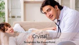  Presentation with pregnant woman doctor - Slide deck having maternal emergency - young handsome doctor visiting pregnant background and a soft green colored foreground