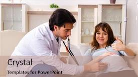  Presentation with emergency - Colorful presentation theme enhanced with maternal emergency - young handsome doctor visiting pregnant backdrop and a coral colored foreground