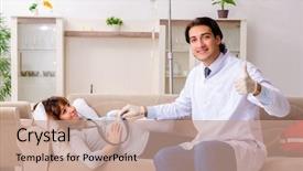  Presentation with emergency - Beautiful presentation theme featuring maternal emergency - young handsome doctor visiting pregnant backdrop and a coral colored foreground