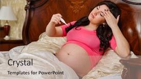  Presentation with pregnant woman - Presentation design enhanced with maternal infection - ill unhappy pregnant woman background and a mint green colored foreground