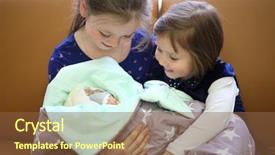  Presentation with two cute sisters playing - PPT theme having maternity hospital - two happy sisters hold together background and a tawny brown colored foreground