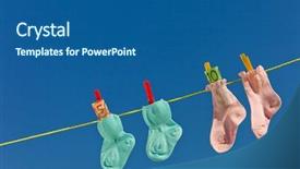  Presentation with socks - Beautiful PPT theme featuring family children money - baby socks on clothesline backdrop and a ocean colored foreground