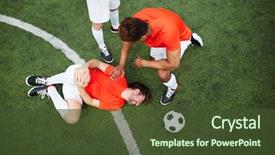  Presentation with leg pain - Beautiful presentation theme featuring mates standing by hurt football backdrop and a tawny brown colored foreground