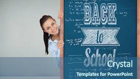  Presentation with math - Cool new slide set with math - smiling businesswoman looking backdrop and a ocean colored foreground