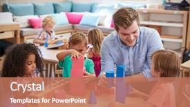  Presentation with montessori - Cool new slides with math - teacher and pupils working backdrop and a coral colored foreground