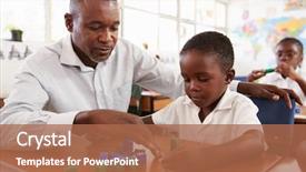  Presentation with teacher - Presentation theme having math - teacher helping elementary school boy background and a coral colored foreground