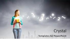  Presentation with holding bucket while water droplet - Beautiful PPT theme featuring math bowl - young girl holding bucket backdrop and a light gray colored foreground