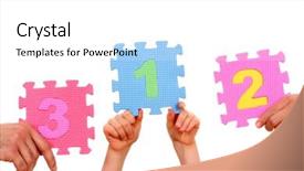  Presentation with hand holding puzzle piece - Beautiful presentation theme featuring math cooperative - hands holding puzzle with number backdrop and a  colored foreground