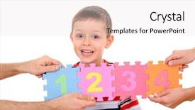  Presentation with hand holding puzzle piece - Colorful slide deck enhanced with math cooperative - hands holding puzzle with number backdrop and a sky blue colored foreground
