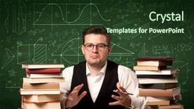  Presentation with blackboard in an abandoned school - Presentation theme with math curves - young passionate male teacher sitting background and a  colored foreground