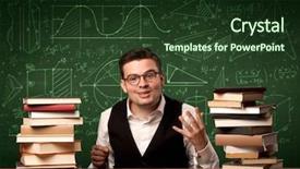  Presentation with school desk - PPT layouts having math curves - young passionate male teacher sitting background and a  colored foreground