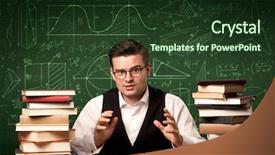  Presentation with school desk - Amazing PPT theme having math curves - young passionate male teacher sitting backdrop and a  colored foreground