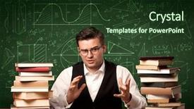  Presentation with math book - Beautiful PPT theme featuring math curves - young passionate male teacher sitting backdrop and a  colored foreground