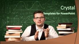  Presentation with blackboard in an abandoned school - Amazing slide set having math curves - young passionate male teacher sitting backdrop and a  colored foreground