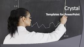 Presentation with scientist - Slide deck enhanced with math distribution - dark-haired scientist drawing charts background and a dark gray colored foreground
