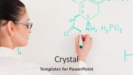  Presentation with scientist - Presentation theme with math distribution - dark-haired scientist woman writing background and a sky blue colored foreground