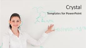  Presentation with scientist - Presentation design having math distribution - female scientist looking background and a white colored foreground