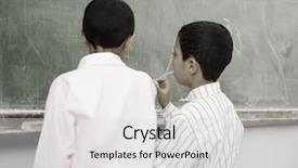  Presentation with school children - Colorful presentation theme enhanced with math education - children at school classroom backdrop and a light gray colored foreground